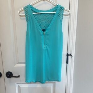 Express Turquoise Lace-Back Zip V-Neck Tank
